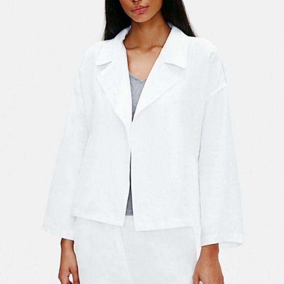 EILEEN FISHER WHITE TENCEL & ORGANIC LINEN SLUB JACKET - Picture 1 of 3